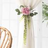 Mokylor 2 Pack Silk Cloth Curtain Tiebacks, Curtain Holdbacks with Fake Flower and Green Leaves, Creative Floral Home Window Cable Ties Decoration for Wedding Home Decorative view 3