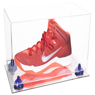 Better Display Cases Versatile Clear Acrylic Display Case - Medium Rectangle Box with Navy Blue Risers and Mirror Base 15" x 8" x 9" (V11/A013)
