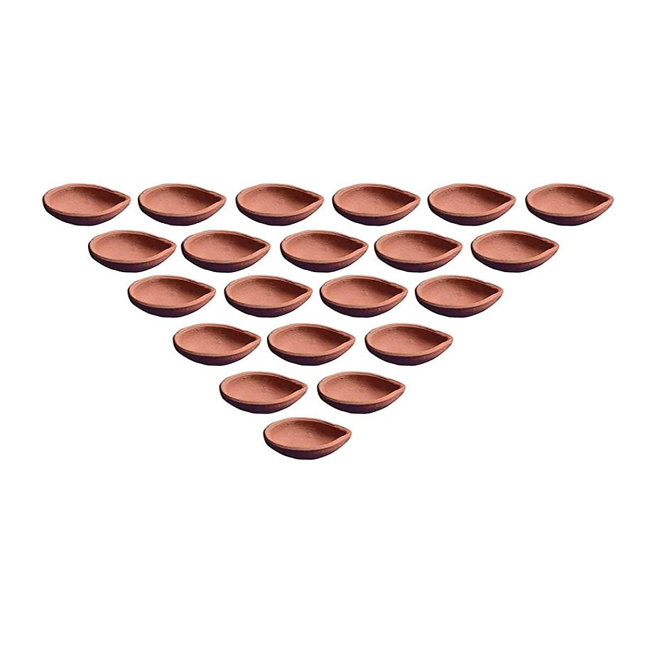 Mitti Ke Diye/Handmade Earthen Clay/Terracotta Decorative/Deewali Diye/Tealight/Oil Lamps for Pooja - 21 Pieces