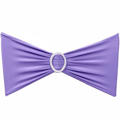 SINSSOWL 100 PCS Spandex Lavender Chair Sashes for Wedding Stretch Light Purple Chair Bows Bands with Buckle for Party Banquet Birthday Engagement Outdoor Events Decorations