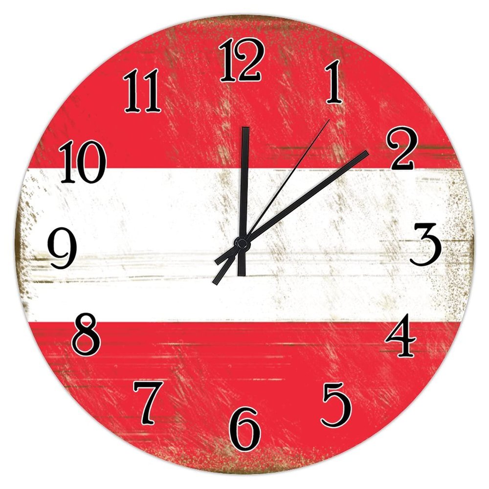 Austria Wooden Wall Clock Austria Flag Tuscan Country Style Wooden Clocks National Flag Country Souvenir Clock Battery Operated Silent Round Clock for Dinning Living Room 15inch