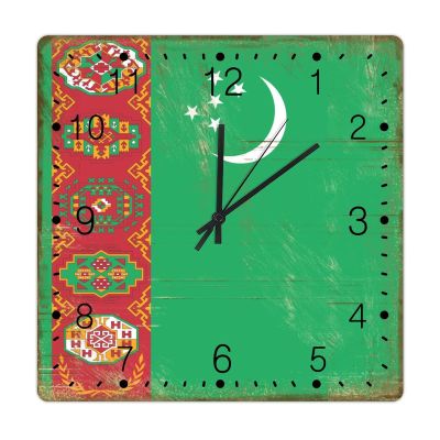 Central Asia Country Country Souvenir Wooden Wall Clock Central Asia Country Flag Clocks Battery Operated 10inch Square Wall Clock Retro National Flag Home Decorative Clocks for Office School