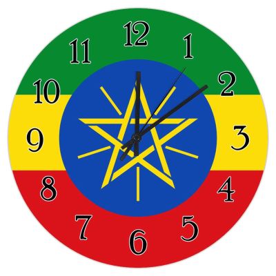Ethiopia Country Souvenir Wall Clock Ethiopia Flag Wall Clocks Battery Operated Silent 15inch Round Wall Clock Country Tuscan Style National Flag Wall Clocks for Living Room Bedroom