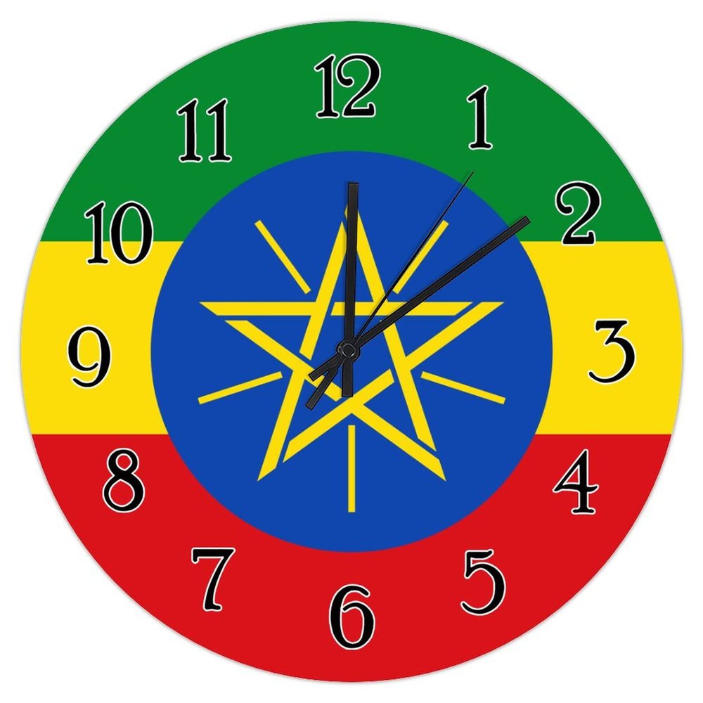 Ethiopia Country Souvenir Wall Clock Ethiopia Flag Wall Clocks Battery Operated Silent 15inch Round Wall Clock Country Tuscan Style National Flag Wall Clocks for Living Room Bedroom