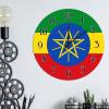 Ethiopia Country Souvenir Wall Clock Ethiopia Flag Wall Clocks Battery Operated Silent 15inch Round Wall Clock Country Tuscan Style National Flag Wall Clocks for Living Room Bedroom view 3