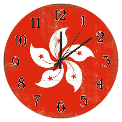 Hong Kong Decorative Wall Clock Hong Kong Flag Farmhouse Wall Decor Hanging Wall Clocks National Flag Country Souvenir Wall Clocks Battery Operated Round Clock for Dinning Living Room 10inch