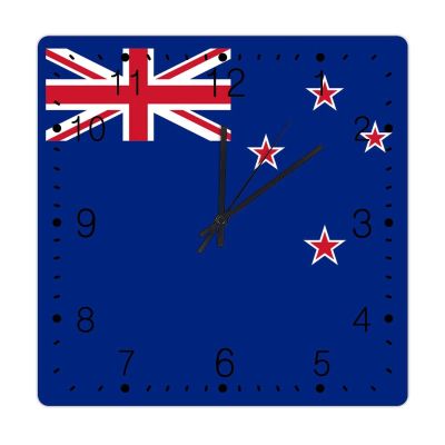 New Zealand Art Clock New Zealand Flag Farmhouse Wooden Wall Clocks National Flag Country Souvenir Clocks Quality Quartz Battery Operated Silent Square Clock for Dinning Living Room 10inch