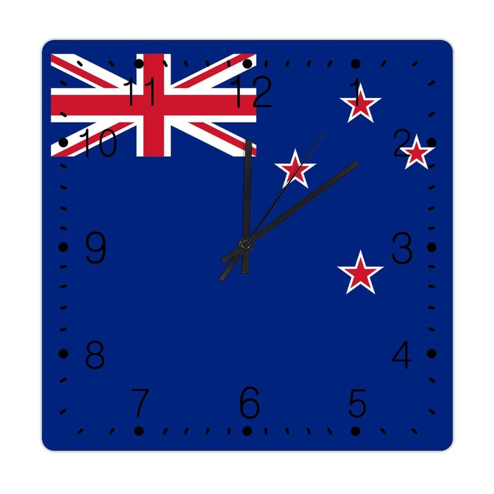 New Zealand Art Clock New Zealand Flag Farmhouse Wooden Wall Clocks National Flag Country Souvenir Clocks Quality Quartz Battery Operated Silent Square Clock for Dinning Living Room 10inch