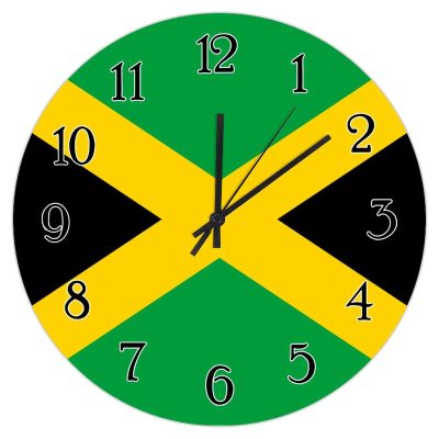 Jamaica Country Souvenir Hanging Wall Clock Jamaica Flag Wall Clock Battery Operated Silent 12inch Round Wall Clock Farmhouse National Flag Wood Clocks for Home Office School Housewarming Gift