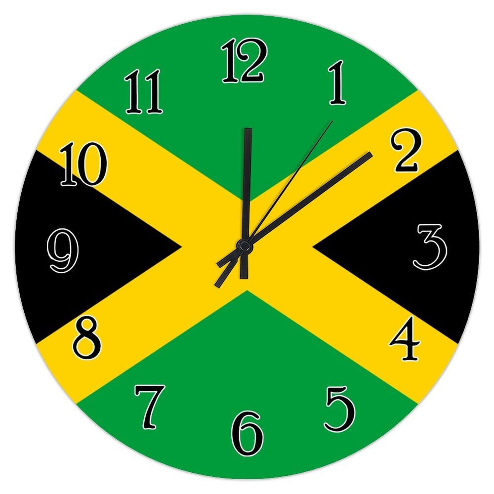 Jamaica Country Souvenir Hanging Wall Clock Jamaica Flag Wall Clock Battery Operated Silent 12inch Round Wall Clock Farmhouse National Flag Wood Clocks for Home Office School Housewarming Gift