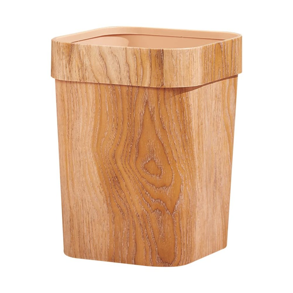 Cabilock Plastic Garbage Bucket Basket Trash Cans Kitchen Trash Cans Wood Grain Waste Container Bathroom Toilet Paper Bucket Wastebasket Bathroom Waste Kitchen