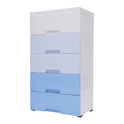 5 Tier Plastic Storage Cabinet with 5 Drawers - Vertical Clothes Storage, Wheeled for Bedroom, Hallway, Entryway - Gradient Blue - 11.4" x 17.1" x 31.5"