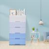 5 Tier Plastic Storage Cabinet with 5 Drawers - Vertical Clothes Storage, Wheeled for Bedroom, Hallway, Entryway - Gradient Blue - 11.4" x 17.1" x 31.5" view 2