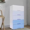 5 Tier Plastic Storage Cabinet with 5 Drawers - Vertical Clothes Storage, Wheeled for Bedroom, Hallway, Entryway - Gradient Blue - 11.4" x 17.1" x 31.5" view 4