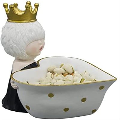 YQBUER Shop Fashion Ornament Lovely Girl Creative Porch Key Storage Ornaments Living Room Home Resin Decoration Dried Fruit Plate Indoor Decoration Home Ornaments (Color : White)