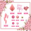 29 PCS Flower Boho Cake Topper Balls Cake Decorations with Hot Pink and Gold Balls Palm Leaves Artificial Plants for Wedding Birthday Themed Supplies (Hot Pink) view 2