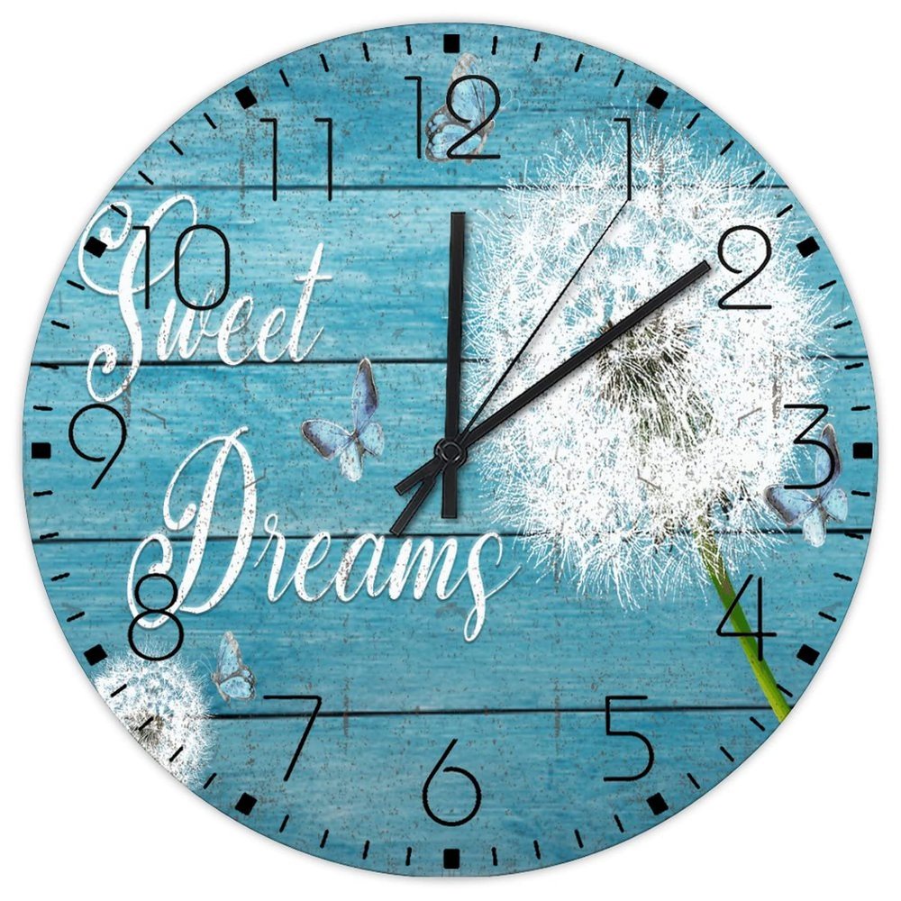 15 Inch Wood Wall Clocks Sweet Dreams Home Decor for Living Room Frameless Floral Botanical Garden Butterfly Wall Clocks Non-Ticking Sweep Movement Round Wooden Wall Clock Rustic for Gym Restroom