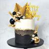 29 PCS Flower Boho Cake Topper Balls Cake Decorations with Black and Golden Balls Palm Leaves Artificial Plants for Wedding Birthday (Black Gold) view 1
