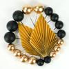29 PCS Flower Boho Cake Topper Balls Cake Decorations with Black and Golden Balls Palm Leaves Artificial Plants for Wedding Birthday (Black Gold) view 3