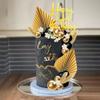 29 PCS Flower Boho Cake Topper Balls Cake Decorations with Black and Golden Balls Palm Leaves Artificial Plants for Wedding Birthday (Black Gold) view 4