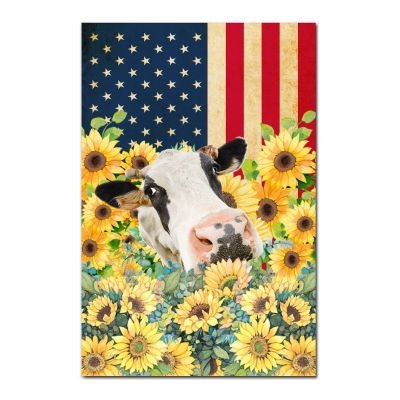 Wood Sign Independence Day Farm Animals Wooden Plaque American Flag Funny Cow Sunflowers Retro Farmhouse Wooden Signs 12x8in Durable Wooden Signs Decor for Kitchen Outdoors Living Room