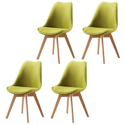 CraftThink Modern Dining Chairs, Upholstered Home Side Chair Conference Room Side Chair Dining Chair Armless Metal Wood Color Leg Chair for Milk Tea Shop Kitchen Dining Room (Pea Green, 4 Pieces)