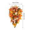 22 Inch Artificial Fall Teardrop Swag, Harvest Hanging Swag with Maple Leaves, Sunflower, Berries and Bows, Front Door Swag Teardrop Wreath with String Light for Home Decor, Orange view 3