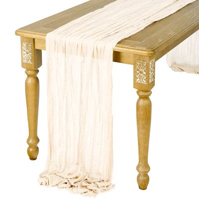 DCQRY Beige Cheesecloth Table Runner 35x157inch Rustic Vintage Gauze Table Runner Boho Tablecloth Wedding Table Runner for Romantic Wedding Shower Holiday Birthday Party