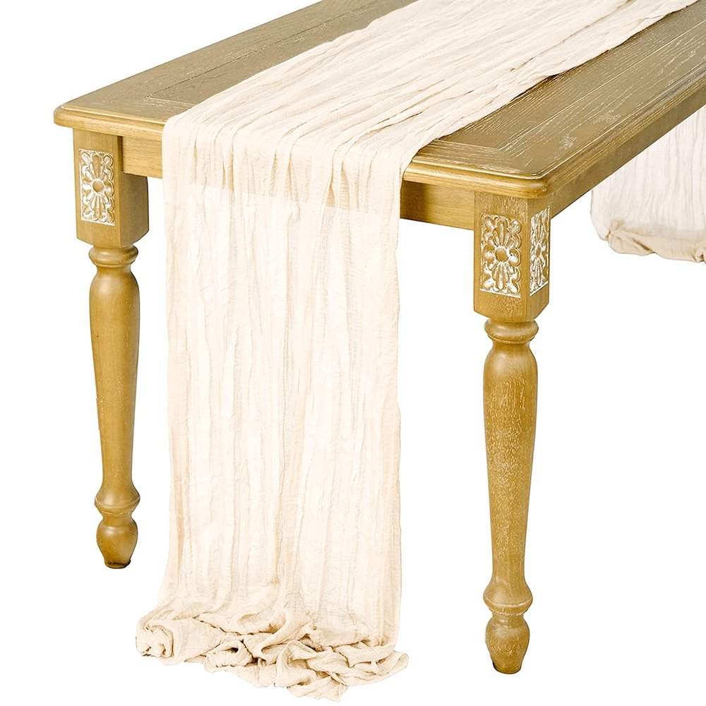 DCQRY Beige Cheesecloth Table Runner 35x157inch Rustic Vintage Gauze Table Runner Boho Tablecloth Wedding Table Runner for Romantic Wedding Shower Holiday Birthday Party
