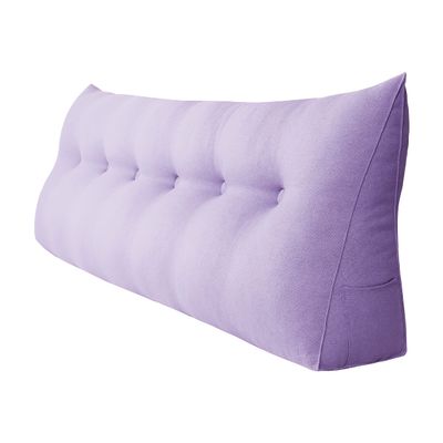 Johnear Large Headboard Reading Pillow Cotton Linen Daybed Cushion Backrest Bolster Pillow Triangular Wedge Support Positioning for Bed Sofa Rest Purple, Cal-King