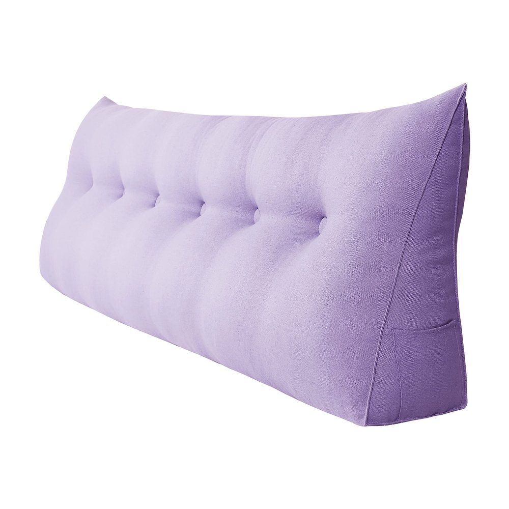 Johnear Large Headboard Reading Pillow Cotton Linen Daybed Cushion Backrest Bolster Pillow Triangular Wedge Support Positioning for Bed Sofa Rest Purple, Cal-King