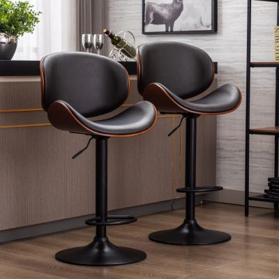 Bituman 2 pcs Swivel Barstools, PU Leather Upholstered Height Stool Adjustable Height Bar Stools Retro Industrial Bar Stools Bar Chairs with Backrest, for Dining Room Coffee House Rustic Bar
