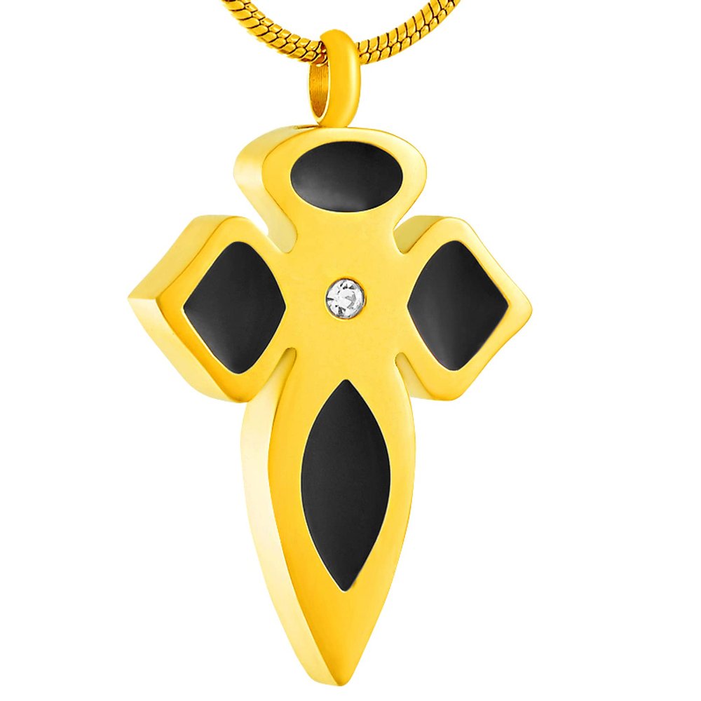 SHEIL Inlay Crystal Black Enamel Cross Stainless Steel Cremation Jewelry Keepsakes Memorial Urn Necklace Hold Ashes for Men,3