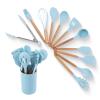 12pcs Cooking Utensils Set, Silicone Cooking Utensils Set Light Blue Non Stick Kitchen Utensil with Wooden Handle Silicone Kitchenware view 1