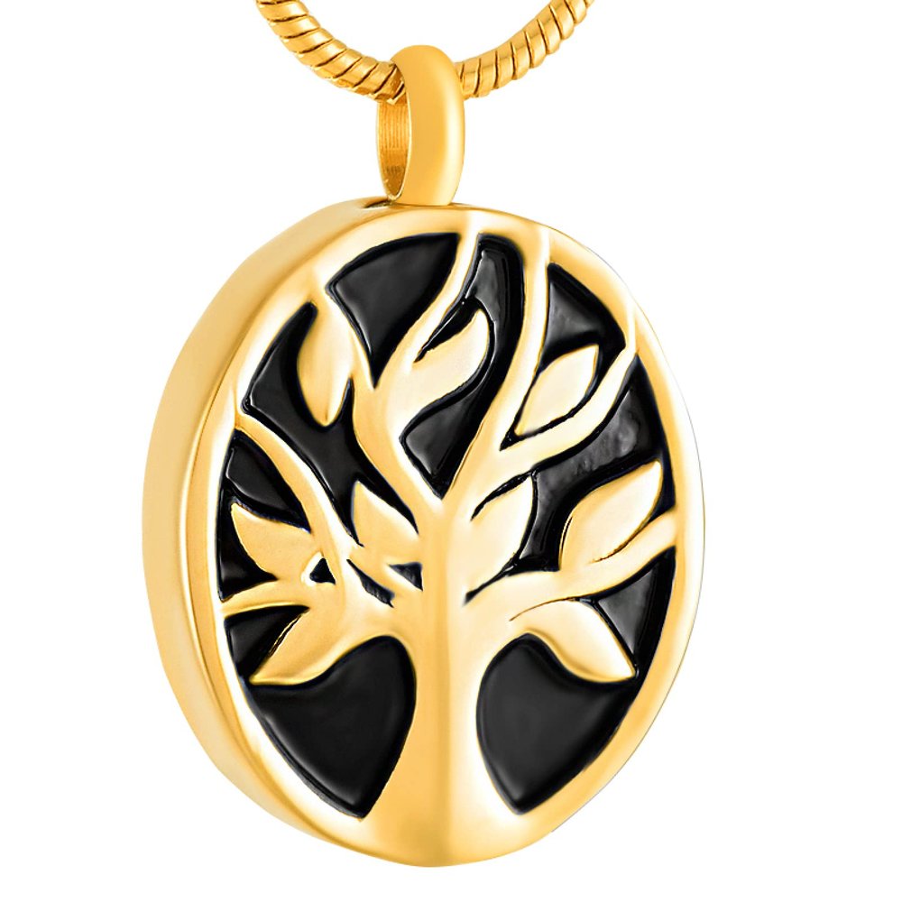 SHEIL Free Engraving- Oval Stainless Steel Memorial Urn Jewelry - Tree of Life Cremation Keepsake Necklace for Ashes,4