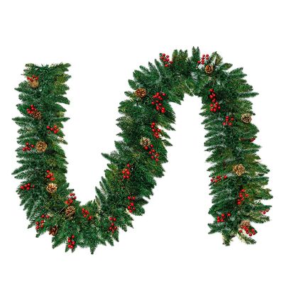 Christmas Garland 10 FT Long- Artificial Christmas Pine Cone Garland with Red Berries- for Mantle Fireplace Stairs Railing Indoor Outdoor Decorations, No Lights, Pack of 2