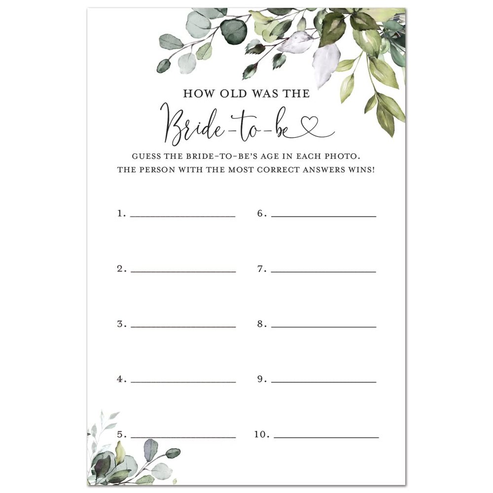 InvitationHouse How Old was The Bride Guess The Bride's Age Game - 48 Cards (Greenery)