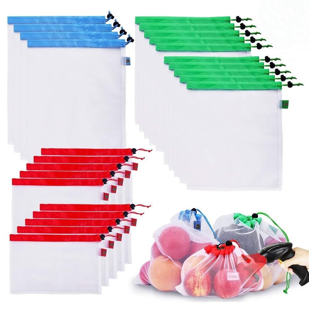 9pcs/15pcs/24pcs Eco-Friendly Washable Mesh Fruit and Vegetable Bags, Debris Organizer Mesh Bags for Grocery Shopping Storage Reusable Fruit and Vegetable Kitchen Storage (24PCS)