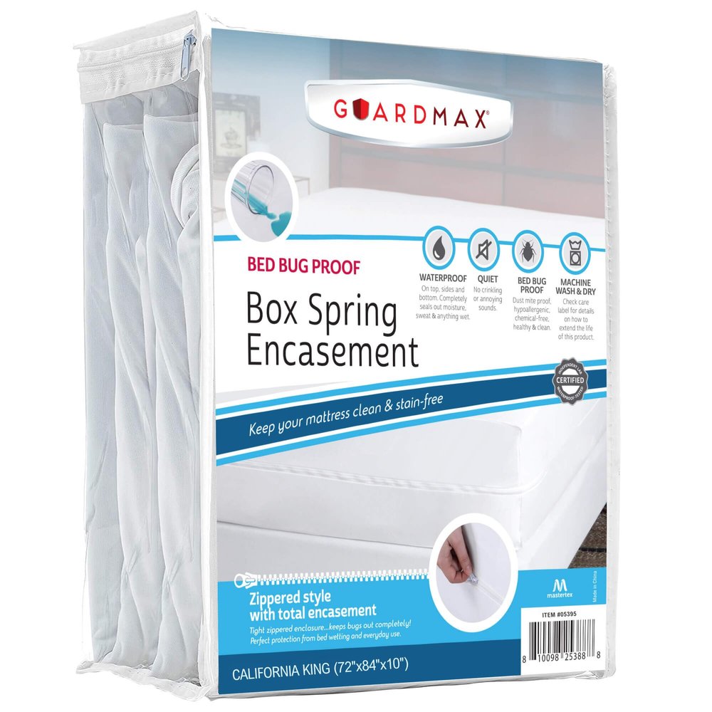 Guardmax Premium Box Spring Cover - California King Size Waterproof and Bed Bug Proof Zippered Box Spring Encasement - 6 Side Absorbent Boxspring Protects Against Bed Bugs, Dust Mites, and Stains.