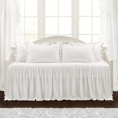 Lush Decor Ruffle Skirt Daybed Cover 5 Piece Set 39"W x 75"L White - Ruffled Bedding Set - Farmhouse Bedding Twin Bedspread - Twin Bedspread