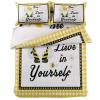 4 Piece California King Duvet Cover Set Summer Gnome Daisy with Bumble Bees Breathable Comforter Covers Ultra Soft Bed Sheet with 2 Pillow Shams Bedding Collection Sets Yellow Plaid Positive Text view 3