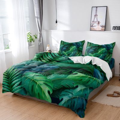 4 Piece Queen Duvet Cover Set Turtle Leaf Tropical Green Plants Summer Breathable Comforter Covers Ultra Soft Bed Sheet with 2 Pillow Shams Bedding Collection Sets Watercolor Foliage Jungle