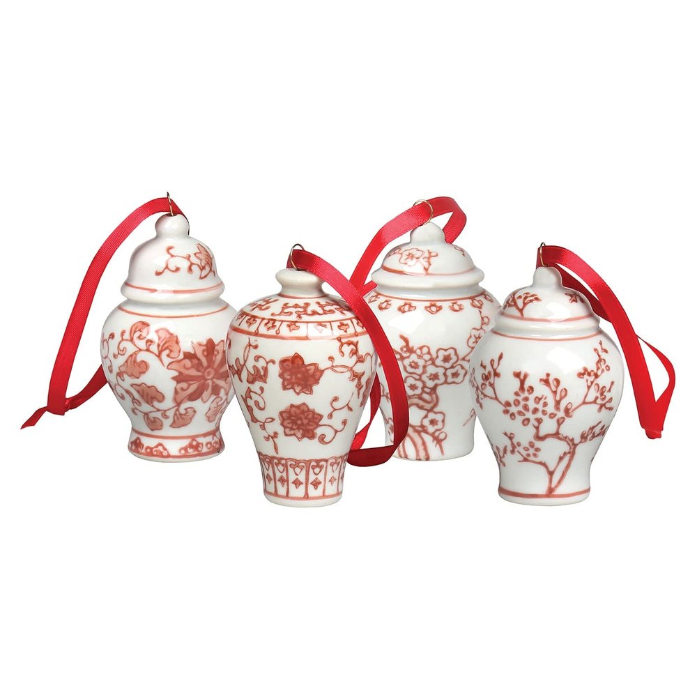 Bandwagon Mini Ginger Jar Ornaments, Set of 4 Porcelain Hanging Ornaments