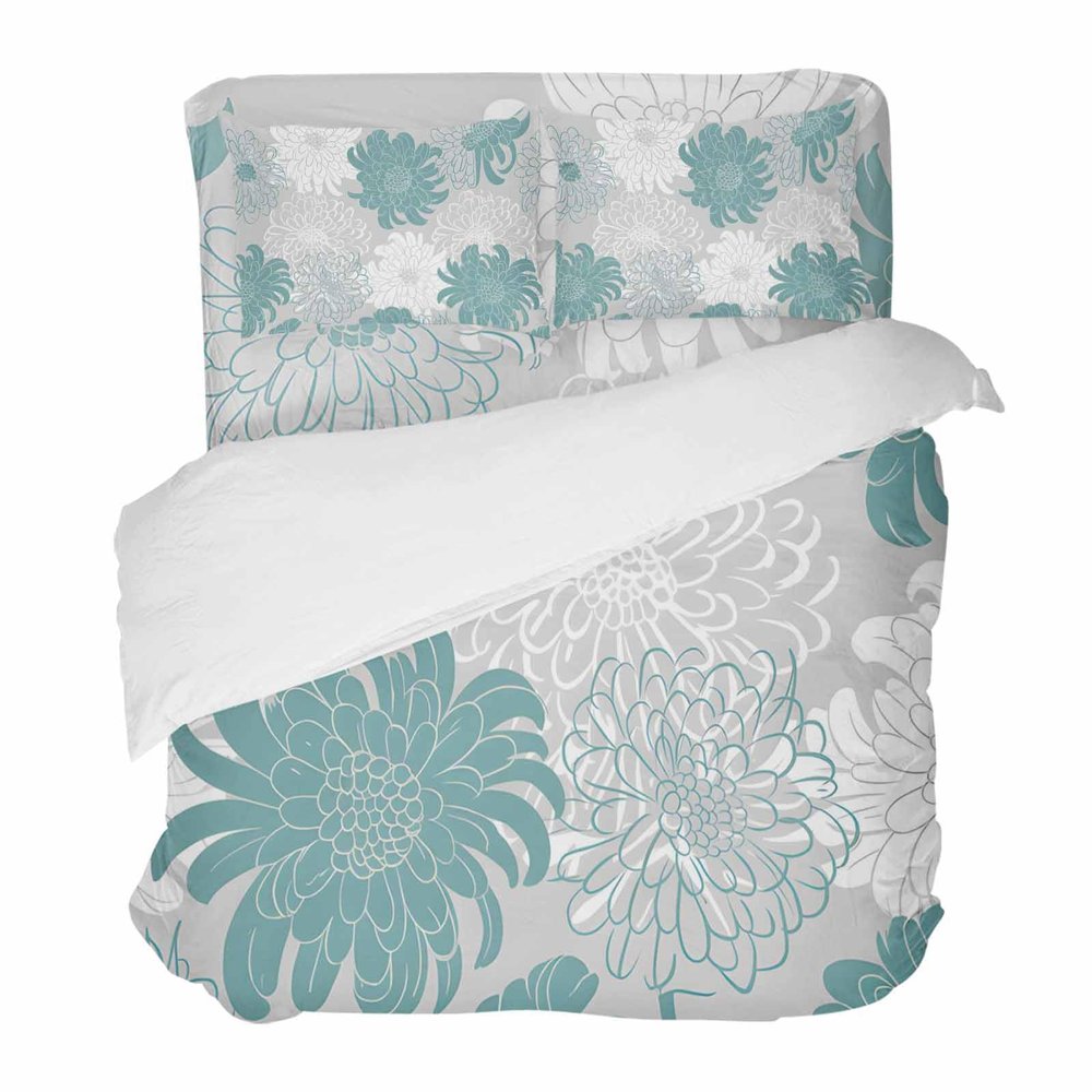 4 Piece California King Duvet Cover Set Spring Abstract Teal White Flowers Breathable Comforter Covers Ultra Soft Bed Sheet with 2 Pillow Shams Bedding Collection Sets Watercolor Floral Pattern