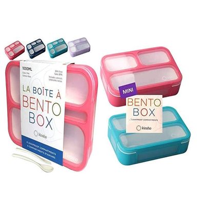 Bundle of Bento-Box Lunch-box Containers for Kids with 6 compartments (Pink) + 2x Small Bento Lunch Box for Kids