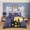 4 Piece Queen Duvet Cover Set Halloween Castle Moon Witch Breathable Comforter Covers Ultra Soft Bed Sheet with Decoretive 2 Pillow Shams Bedding Collection Sets Pumpkin Black Plaid Purple Background view 4