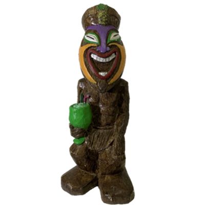 18" Friki-Tiki Full Body Totum Pole Statue with Margarita Party Drink and Slapping His Knee