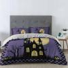 4 Piece Twin Duvet Cover Set Halloween Castle Moon Witch Breathable Comforter Covers Ultra Soft Bed Sheet with Decoretive 2 Pillow Shams Bedding Collection Sets Pumpkin Black Plaid Purple Background view 2