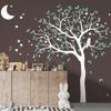 Large Tree Wall Decal Sticker with owl, Moon and Stars Nursery Mural Decoration 088 (Leaning Left, White, Mint) view 1