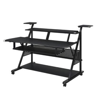 Benjara Gia 67 Inch Music Desk Studio Workstation, Keyboard Tray, Shelves, Black